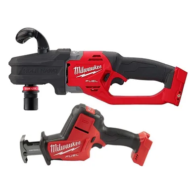 Milwaukee 2808-20-2719-20, bundle: M18 FUEL 18V Lithium-Ion Brushless Cordless Hole Hawg 7/16 in. Right Angle Drill W/Quick-Lok with M18 FUEL Hackzall