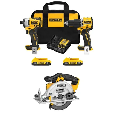 DeWalt DCK226D2WCS391B, bundle: ATOMIC 20V MAX Lithium-Ion Cordless Combo Kit (2-Tool) and 6.5 in. Circular Saw with (2) 2 Ah Batteries, Charger and Bag