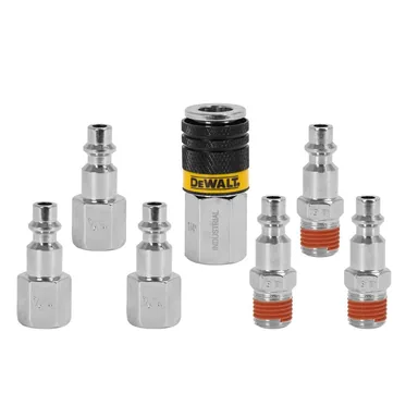 DeWalt DXCM036-0227, accessory: 1/4 in. NPT Industrial Coupler and Plugs, Includes: 3-Male Plugs, 3-Female Plugs, and 1-Female Coupler
