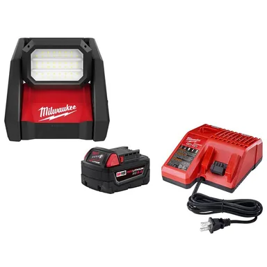 Milwaukee 2366-20-48-59-1850, bundle: M18 GEN-2 18-Volt Lithium-Ion Cordless ROVER LED AC/DC Flood Light and Starter Kit with (1) 5.0 Ah Battery and Charger