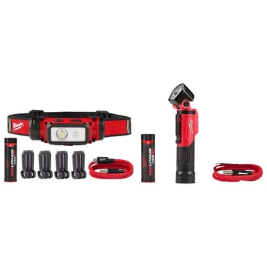 Milwaukee 2163-21-2113-21, bundle: 600 Lumens LED REDLITHIUM Hard Hat Headlamp and 500 Lumens LED Pivoting REDLITHIUM USB Flashlight
