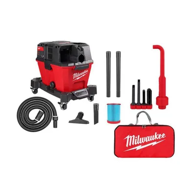 Milwaukee 0910-20-49-90-2026-49-90-2019, bundle: M18 FUEL 6 Gal. Cordless Wet/Dry Shop Vacuum W/Filter, Hose and AIR-TIP 1-1/4 in. - 2-1/2 in. Right Angle Tool and Bag