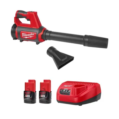 Milwaukee 0852-20-48-59-2420P, bundle: M12 12V Lithium-Ion Cordless Compact Spot Blower with M12 Compact 2.0 Ah Battery (2-Pack) Starter Kit and Charger