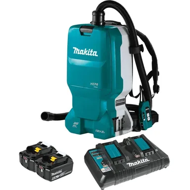 Makita XCV18PTX, kit: Makita XCV18PTX 36V (18V X2) LXT Brushless 1.6 Gallon HEPA Filter Backpack Dry Dust Extractor Kit, AWS Capable (5.0 Ah)