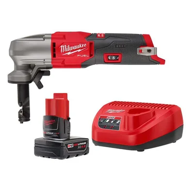Milwaukee 2476-20-48-59-2440, bundle: M12 FUEL 12-Volt Lithium-Ion Brushless Cordless 16-Gauge Variable Speed Nibbler with 4.0 Ah Battery Charger