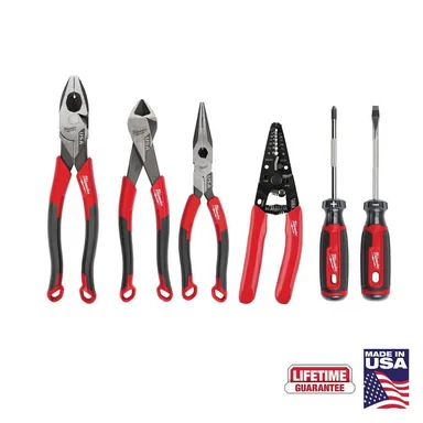 Milwaukee MT550-6, unpowered: 6 PC Comfort Grip Cutting Pliers, Wire Strippers, & Cushion Grip Screwdrivers Set (USA) (photograph from the Home Depot listing)