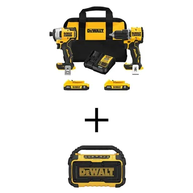 DeWalt DCK225D2WDCR010, bundle: ATOMIC 20V MAX Lithium-Ion Cordless Combo Kit (2-Tool) and Cordless Bluetooth Speaker with (2) 2Ah Batteries and Charger