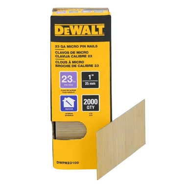 DeWalt DWPN23100, accessory: 1 in. x 23-Gauge Bright Finish Pin Nail (2000-Pack)