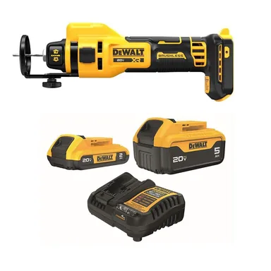 DeWalt DCE555BWB225-2C, bundle: XR 20-Volt Lithium-Ion Cordless Rotary Drywall Cut-Out Tool with 20-Volt MAX 5.0 Ah and 2.0 Ah Battery Packs and Charger