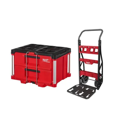 Milwaukee 48-22-8415-48-22-8442, bundle: PACKOUT 20 in. 2-Wheel Utility Cart with 2-Drawer Tool Box