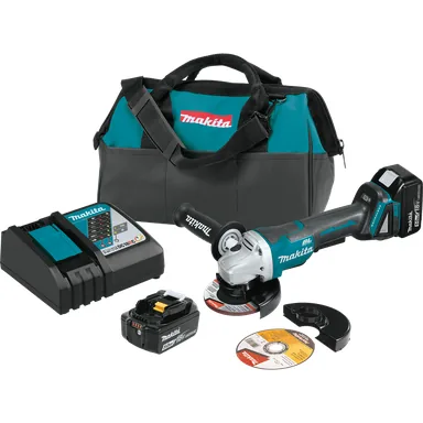 Makita XAG11T, kit: Makita XAG11T 18V LXT Lithium-Ion Brushless Cordless 4-1/2" / 5" Paddle Switch Cut-Off/Angle Grinder Kit, with Electric Brake (5.0Ah)