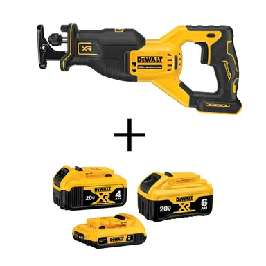 DeWalt DCB346-3WCS382B, bundle: 20V MAX XR Cordless Brushless Reciprocating Saw, 20V 6.0Ah Battery, 20V 4.0Ah Battery, and 20V 2.0Ah Battery
