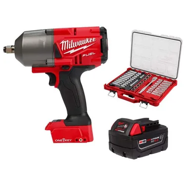 Milwaukee 2863-20-48-11-1850R-48-22-9487, bundle: M18 FUEL ONE-KEY 18V Lith-Ion Brushless Cordless 1/2 in. Impact Wrench w/ 5.0 Ah Battery & Mechanics Ratchet/Socket Set