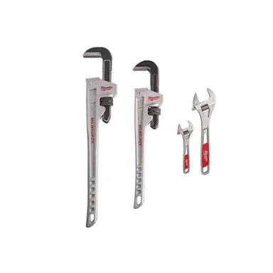 Milwaukee 48-22-7218-48-22-7224-48-22-7400, bundle: 24 in. Aluminum Pipe Wrench, 18 in. Aluminum Pipe Wrench, 6 in. and 10 in. Adjustable Wrench set