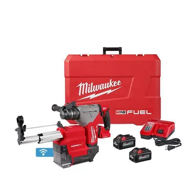 Milwaukee 2915-22DE, kit: M18 FUEL 18V Lithium-Ion Brushless 1-1/8 in. Cordless SDS-Plus Rotary Hammer/Dust Extractor Kit, Two 6.0Ah Batteries (photograph from the Home Depot listing)