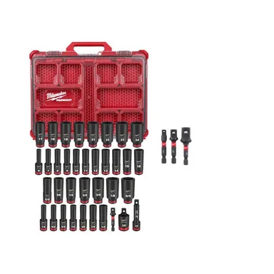 Milwaukee 49-66-6805-48-32-5033, bundle: SHOCKWAVE Impact-Duty 3/8 in Drive Metric & SAE Deep Well PACKOUT Socket Set (36-PC) & 1/4 in Hex Socket Adapter (3-PC)