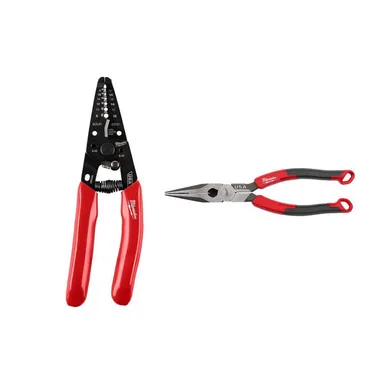Milwaukee MT702-MT555, bundle: 8-20 AWG Dipped Grip Wire Stripper & Cutter (USA) and 8" Long Nose Comfort Grip Pliers (USA)