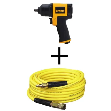 DeWalt DWMT70775W1450D, bundle: 3/8 in. Pneumatic Impact Wrench and 50 ft. x 1/4 in. Air Hose