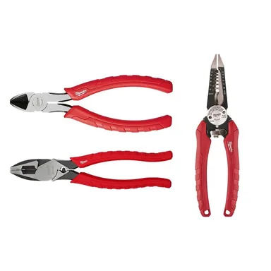 Milwaukee 48-22-6106-48-22-3079-48-22-6100, bundle: 6"Comfort Grip Diagonal Ctng Pliers, Comfort Grip 6in1 Pliers, and 9"Comfort Grip Hi Leverage Linemans Pliers w/Crimper