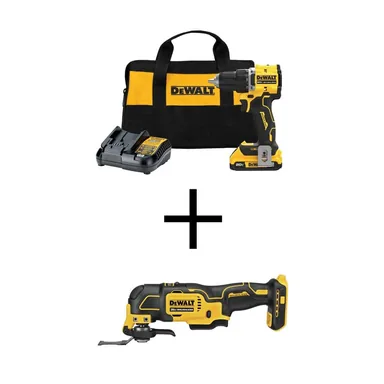DeWalt DCD794D1WCS354B, bundle: ATOMIC 20V Lithium-Ion Cordless Compact 1/2 in. Drill/Driver Kit and Oscillating Tool with 2Ah Battery and Charger