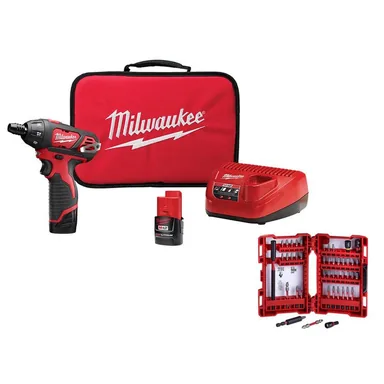 Milwaukee 2401-22-48-32-4023, bundle: M12 12V Lithium-Ion Cordless 1/4 in. Hex Screwdriver Kit with SHOCKWAVEDriver Bit Set (45-Piece)