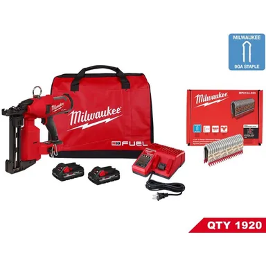 Milwaukee 2843-22-MPU134-960X2, bundle: M18 FUEL 18-Volt Brushless Cordless Utility Fencing Stapler w/1 3/4 in. 9-Gauge Galvanized Staples 960 per Box (2-Pack)