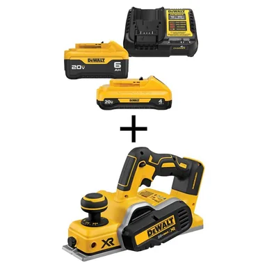 DeWalt DCP580BWCB2460C, bundle: 20V MAX XR Lithium-Ion Cordless Brushless 3-1/4 in. Planer with 6.0 Ah and 4.0 Ah Starter Kit