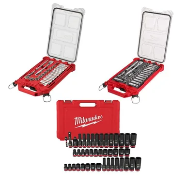 Milwaukee 48-22-9481-48-22-9482-49-66-7009, bundle: 3/8 in. Drive SAE/Metric Ratchet & Socket Tool Set with 3/8 in. Drive SAE/ Metric Impact Socket Set (103-Piece)