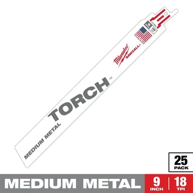 Milwaukee 48-00-8788, accessory: 9 in. 18 TPI TORCH Medium Metal Cutting SAWZALL Reciprocating Saw Blades (25-Pack)