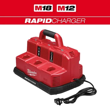 Milwaukee 48-59-1807, accessory: M12 and M18 12-Volt/18-Volt Lithium-Ion Multi-Voltage 6-Port Sequential Rapid Battery Charger (3 M12 and 3 M18 Ports)