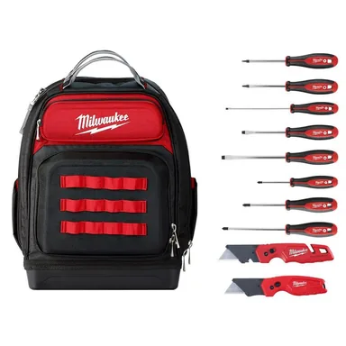 Milwaukee 48-22-8201-48-22-1503-48-22-2718, bundle: 15 in. Ultimate Jobsite Backpack with Screwdriver Set and FASTBACK Utility Knifes (10-Piece)