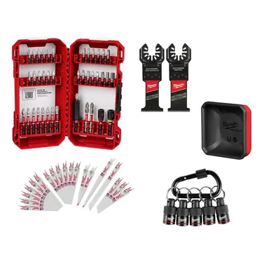 Milwaukee 48-32-4022-49-22-1110W-49-25-1561W-, bundle: SHOCKWAVE Bit Set (40-Piece) w/SAWZALL Blade Set (19-Pc), Nitrus OMT Blades (2-Pc), PACKOUT Magnetic Bin & Carabiner