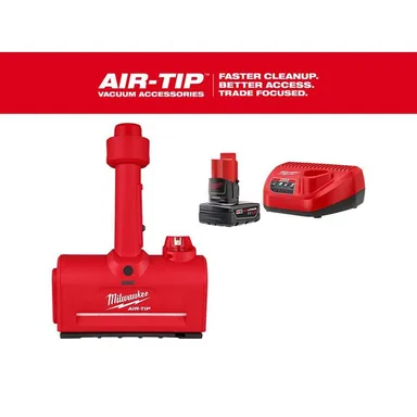 Milwaukee 0980-20-48-59-2440, bundle: M12 AIR-TIP 1-1/4 in. - 2-1/2 in. Wet/Dry Shop Vacuum Utility Nozzle Attachment Kit with XC 4.0 Ah Battery and Charger