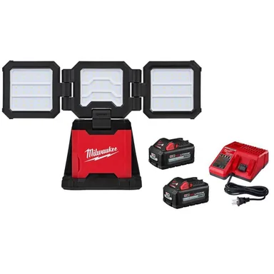 Milwaukee 2368-20-48-59-1862S, bundle: M18 18-Volt Lith-Ion Cordless 4500 Lumens ROVER Dual Power Triple-Panel Flood & Area Light w/ (2) Battery & Charger Kit
