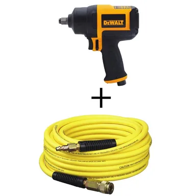 DeWalt DWMT70773W1450D, bundle: 1/2 in. Heavy-Duty Pneumatic Impact Wrench and 50 ft. x 1/4 in. Air Hose