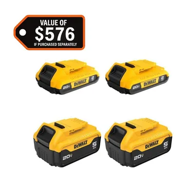 DeWalt DCB235-4, accessory: 20V MAX Lithium-Ion Battery Pack 4-Pack with (2) 2.0 Ah Batteries and (2) 5.0 Ah Batteries