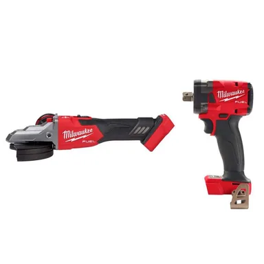 Milwaukee 2887-20-2855P-20, bundle: M18 FUEL 18V Lith-Ion Brushless Cordless 5 in. Flathead Braking Grinder w/ Slide Switch Lock-On & 1/2 in. Impact Wrench