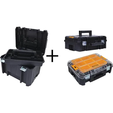 DeWalt DWTSTAK01, accessory: TSTAK VI 17 in. Deep Tool Box, TSTAK II Flat Top Tool Case and TSTAK V Stackable 9-Compartment Small Parts Organizer