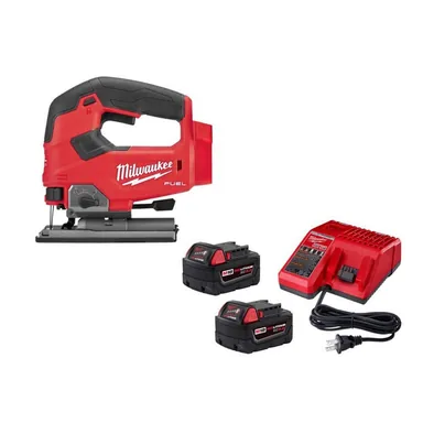 Milwaukee 2737-20-48-59-1852B, bundle: M18 FUEL 18V Lithium-Ion Brushless Cordless Jig Saw w/(2) 5.0Ah Batteries & Charger