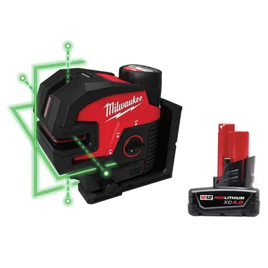 Milwaukee 3624-21-48-11-2440, bundle: M12 12-Volt Lithium-Ion Cordless 125 ft. Green Cross Line and 4-Points Laser Level Kit Plus 4.0Ah Battery