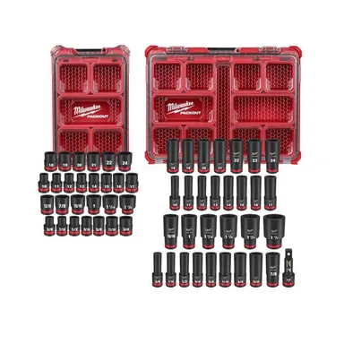 Milwaukee 49-66-6804-49-66-6806, bundle: SHOCKWAVE Impact-Duty 1/2 in. Drive Metric & SAE Standard Impact PACKOUT Socket Set (58-Piece)