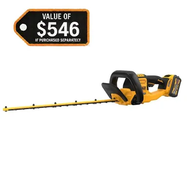 DeWalt DCHT870T1, kit: FLEXVOLT 60V MAX 26 in. Brushless Cordless Battery Powered Hedge Trimmer Kit with (1) FLEXVOLT 2 Ah Battery & Charger