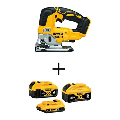 DeWalt DCB346-3WCS334B, bundle: 20V MAX XR Cordless Brushless Jigsaw with 20V MAX XR 6.0Ah Battery, 20V MAX XR 4.0Ah Battery and 20V MAX 2.0Ah Battery