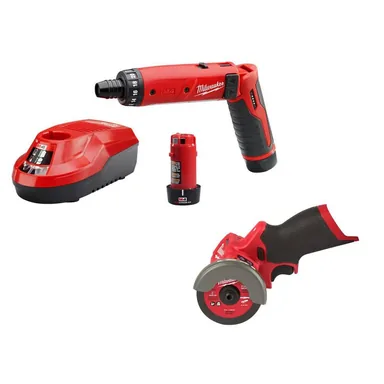 Milwaukee 2101-22-2522-20, bundle: M4 4V Lithium-Ion Cordless 1/4 in. Hex Screwdriver 2-Battery Kit, & 3 in. Cut Off Saw