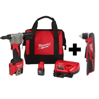 Milwaukee 2550-22-2415-20, bundle: M12 12-Volt Lithium-Ion Cordless Rivet Tool Kit with Free M12 Right Angle Drill