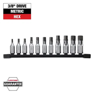 Milwaukee 48-22-9543, unpowered: 3/8 in. Drive Metric Hex Bit Socket Set (11-Piece)