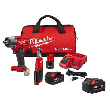 Milwaukee 3890-22-48-11-1850, bundle: M18 FUEL 18V Cordless Mid Torque 1/2 in. Impact Wrench with M12 FUEL 3/8 in Ratchet Combo Kit with Battery & Charger
