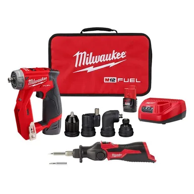 Milwaukee 2505-22-2488-20, bundle: M12 FUEL 12V Lithium-Ion Brushless Cordless 4-in-1 Installation 3/8 in. Drill Driver Kit with M12 Soldering Iron