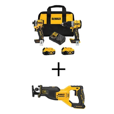 DeWalt DCK2050M2WCS382, bundle: 20V MAX XR Hammer Drill and ATOMIC Impact Driver Cordless Combo Kit (2-Tool) and Recip Saw w/(2) 4Ah Batteries