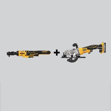 DeWalt DCF513BWCS571E1, bundle: Atomic 20-Volt Maximum Lithium-Ion Cordless Brushless 4-1/2 in. Circular Saw & Atomic 3/8 in. Ratchet with 1.7Ah Battery